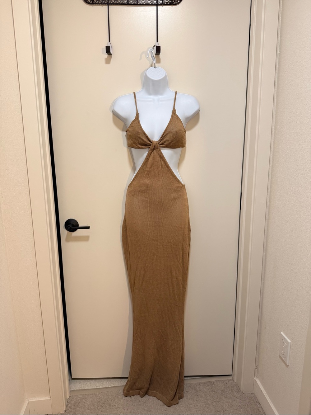 Fashion Nova Tan Backless Cutout Maxi Dress